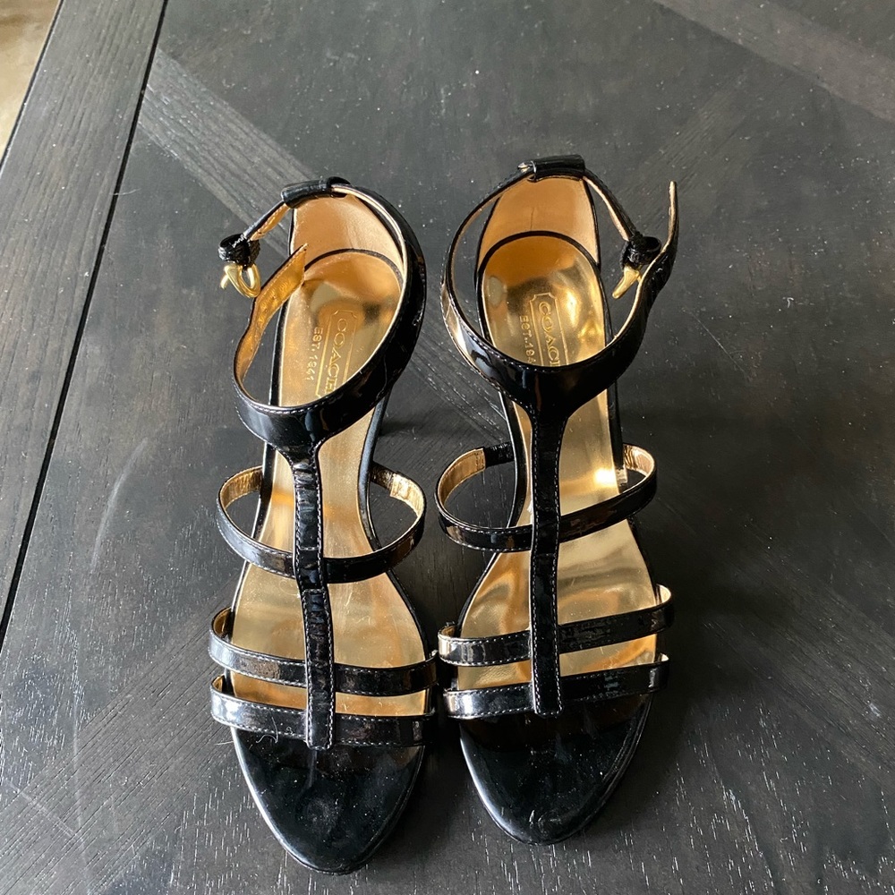 Coach patent leather strappy heels